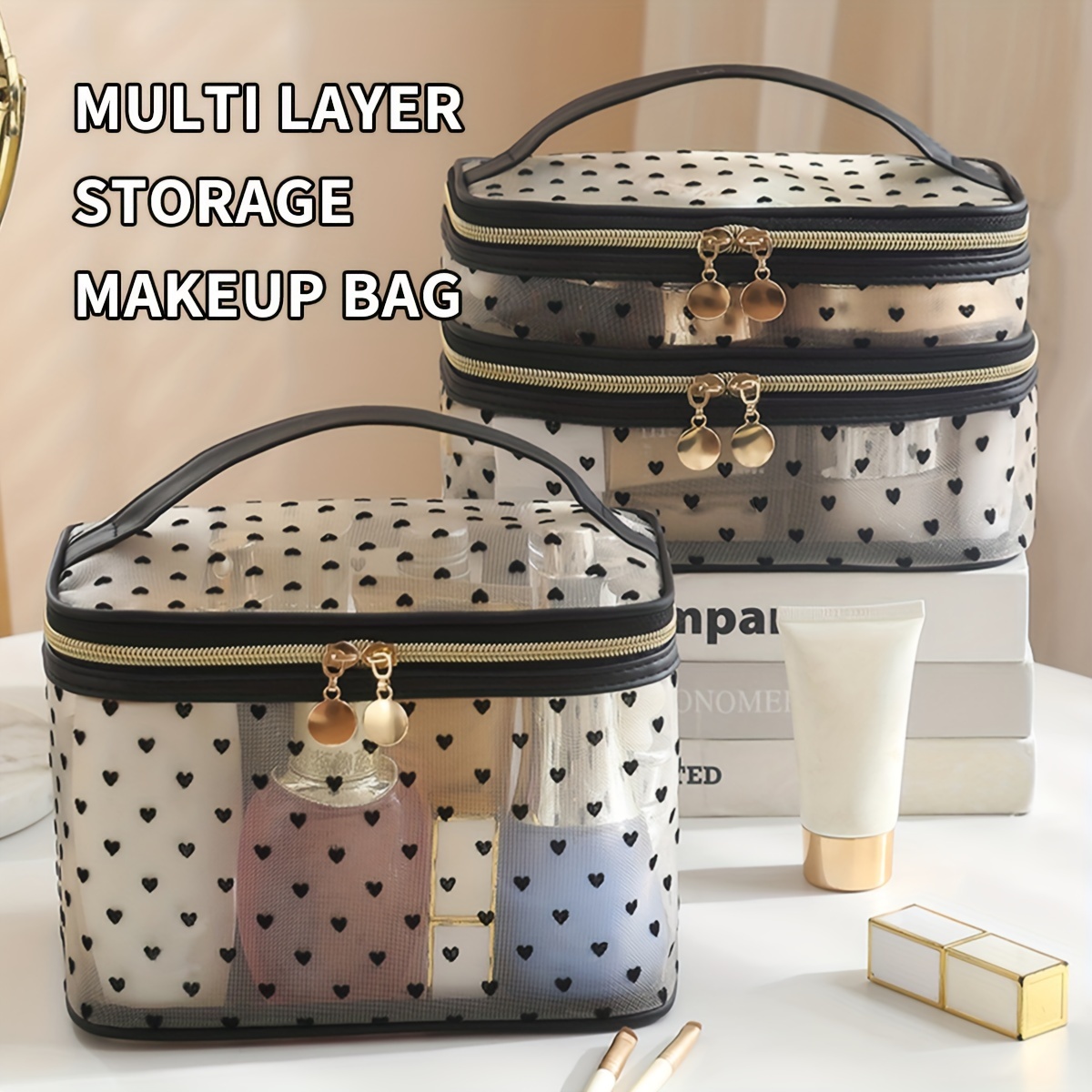 

Cosmetic Bag - , Double- Organizer Clear , Portable Toiletry For & Use - /