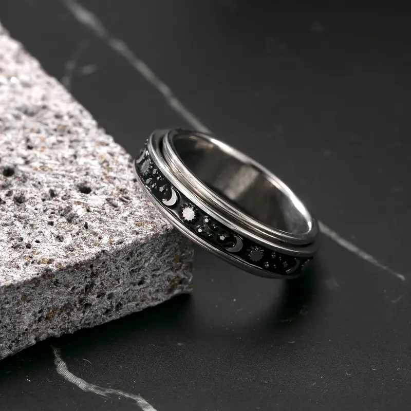 1pc rotatable ring 304 304 stainless steel black perfect gift for casual attire parties and outdoor events party accessory celestial theme durable band moon decor Product details 3