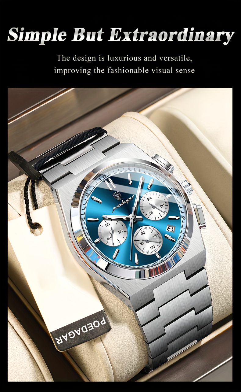 high end business luxury stainless steel quartz watch mens waterproof luminous calendar chronograph wristwatch details 15