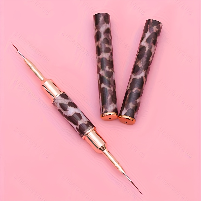 TEMU 1 Leopard Print Pattern Metal Handle Double-ended Nail Art Liner Pen, 2 Sizes: 7/11