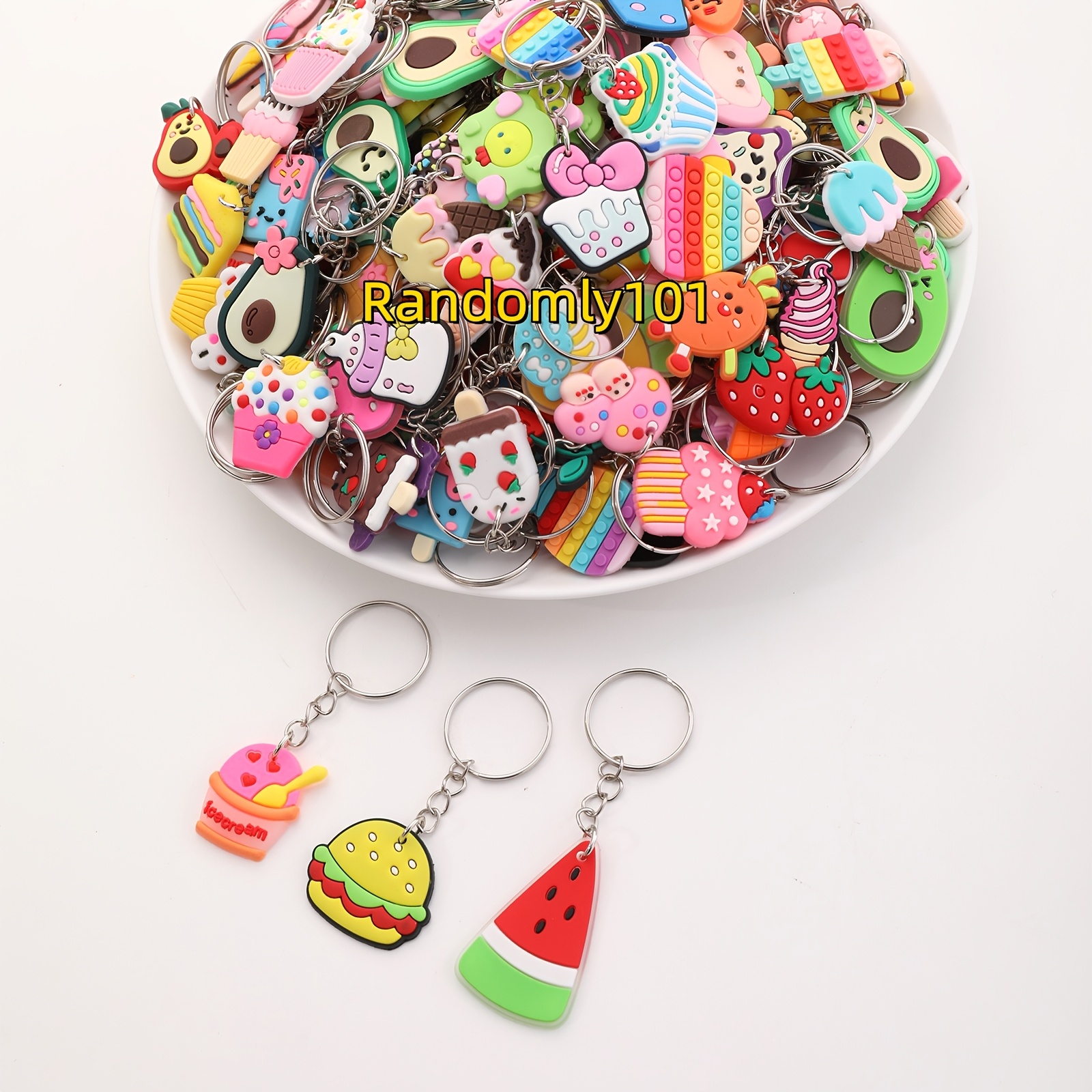 Image of 101pcs Cross-border Diy Random Style Cartoon Keychains, Anime Mixed Style Keychains, Women' Key Accessories, Pvc Flat Keychains, Irregular Random Styles