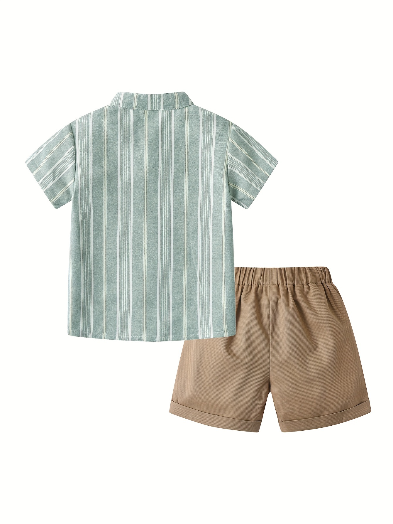 Ensemble Deux Pièces Vêtements d'Été pour Nouveau-né Garçon Chemise à Rayures à Manches Courtes Costume de Gentleman Mode Vêtements pour Enfants