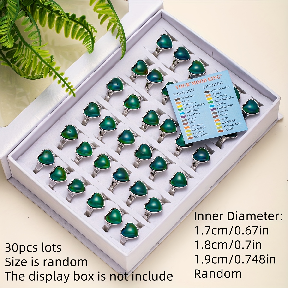TEMU Us 30pcs Mood Rings And 30pcs Mood Cards For Men Women Jewelry Mood Color Changing Ring Boho Rings Colorful Rings Set 17-19mm Random Not Box