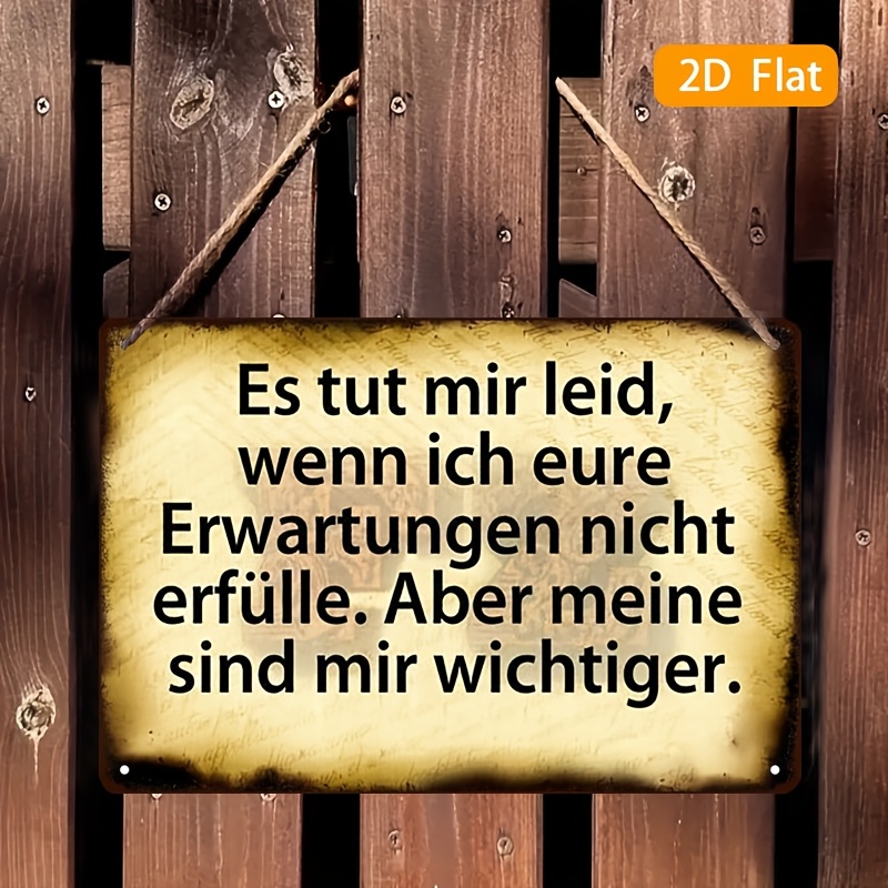 Image of 【2d Flat】 1pc, Vintage German Motivational Quote Metal Sign, Funny Metal Plaque For Man Cave, Bedroom, Bathroom, Bar, Kitchen, Office, Yard, Patio, Farm, Home Wall Art Decor, Weatherproof, 8x12 Inches
