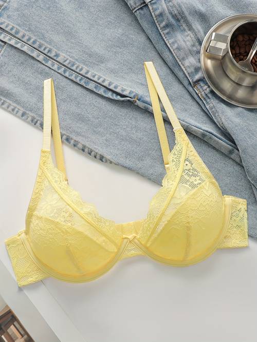 a single piece of lace bra with steel rings for support ultra thin and breathable without sponge