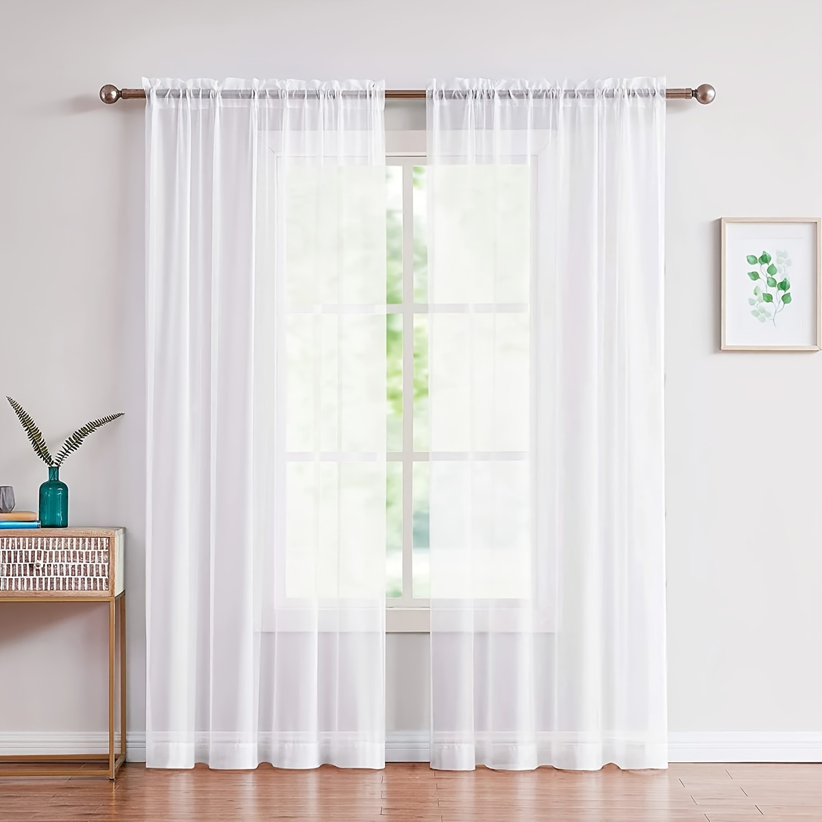 

2pcs Sheer White Curtains Set, Rod Pocket Voile Sheer Curtain, Light Weight Curtains For Living Room And Bedroom Office Home Decoration
