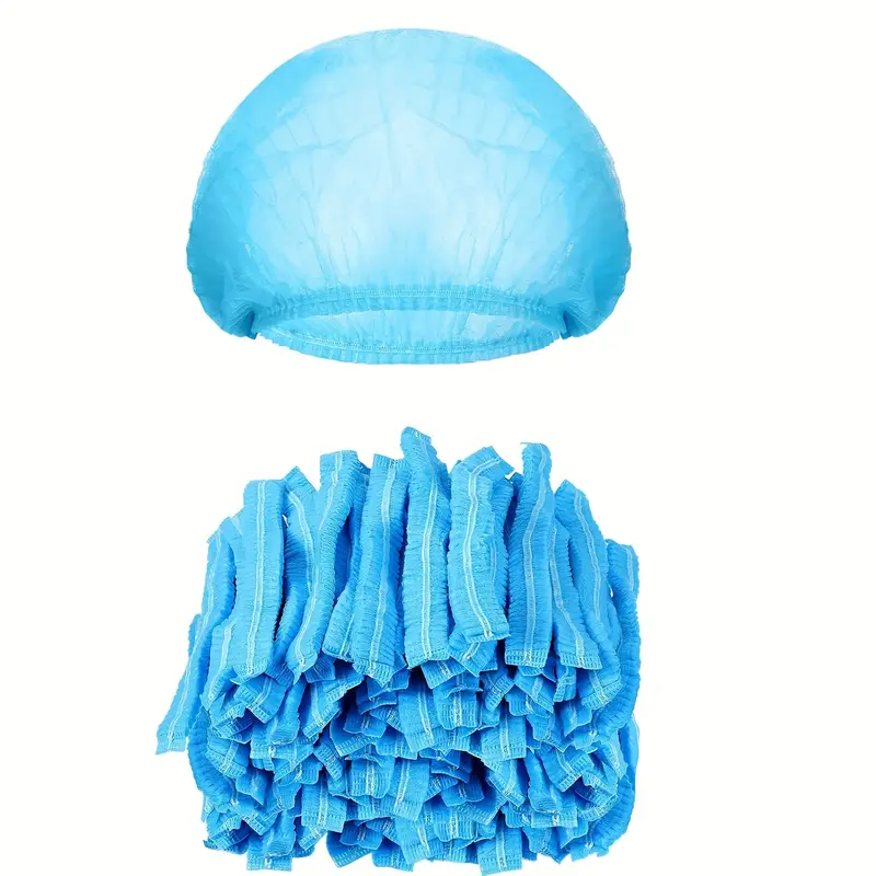 100 Pack Disposable Blue Hair Nets - Bouffant Caps For Kitchen, Medical, Food Service