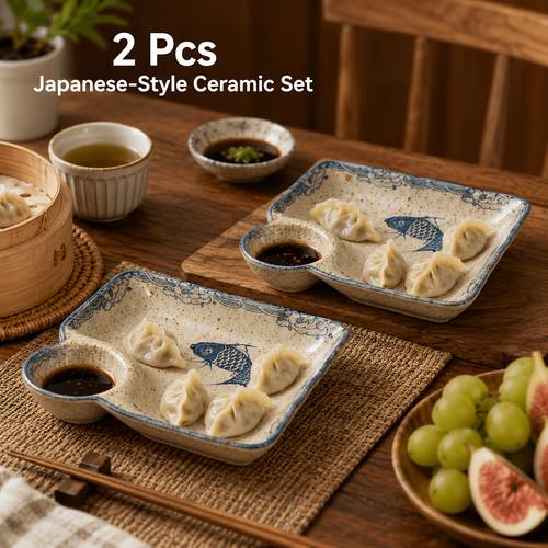 2pcs yule creative ceramic dumpling plate set high temperature porcelain delicate durable easy to clean 18 05cm divided plates for dumplings breakfast or fruit