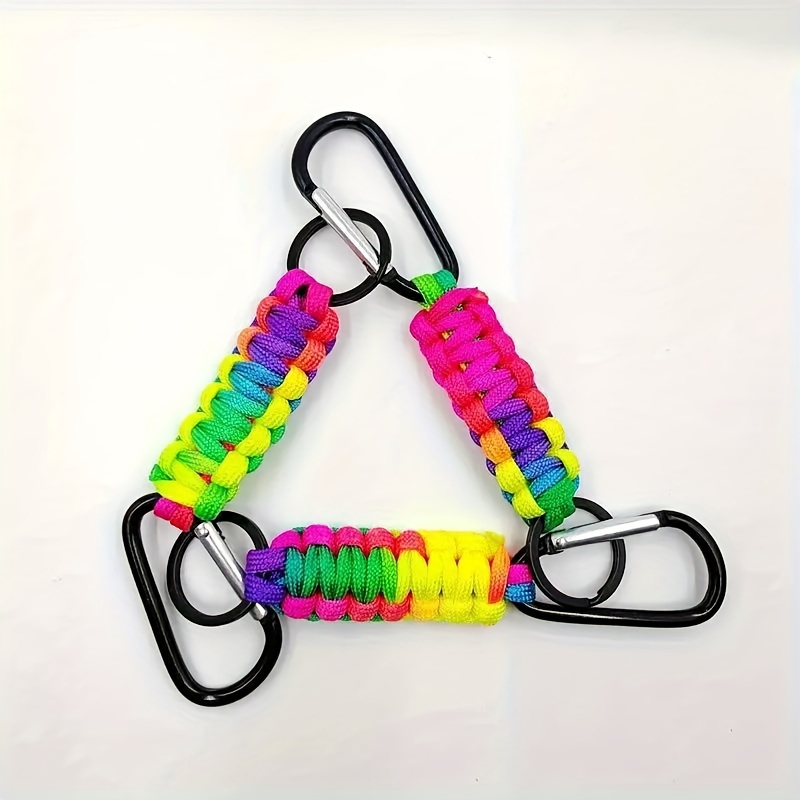 Image of 3pcs Outdoor Hanging Rainbow Keychain, Quick Hanging Woven Keychain Ring Pendant, Colorful Quick Hanging , Keychain, Outdoor Camping, Hiking, Fishing Keychain