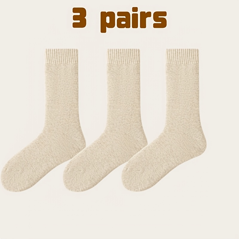 TEMU 3-pair Unisex Wool Mid-calf Socks, Warm Winter Socks For Men And Women, Plush Comfortable Soft Mid-calf Socks, Breathable Thickened Boot Socks,