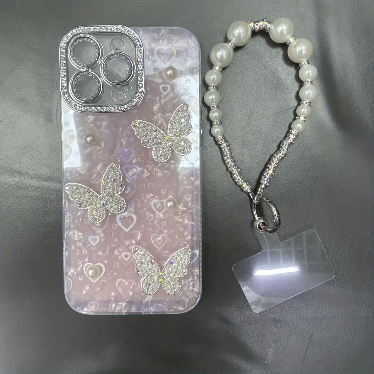 TEMU Coque de téléphone - Nouvelle coque de téléphone papillon perle 3D pour Apple 17 Pro Max, compatible avec iPhone 15, avec film de protection