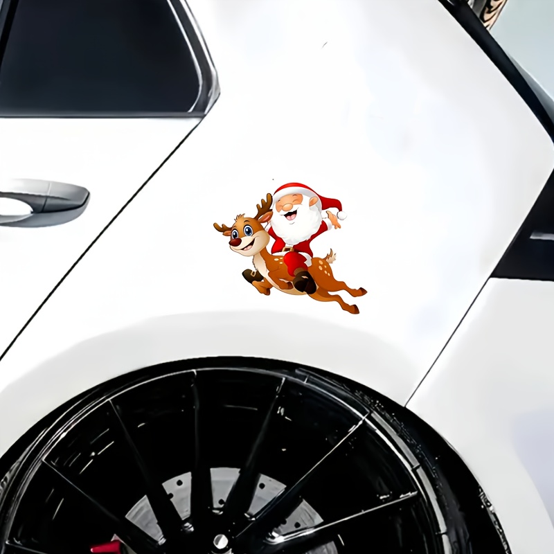 

Santa Claus And Reindeer Vinyl Decal Set, Vehicle & Motorcycle Sticker, Easy To Apply, , Christmas Car Accessories