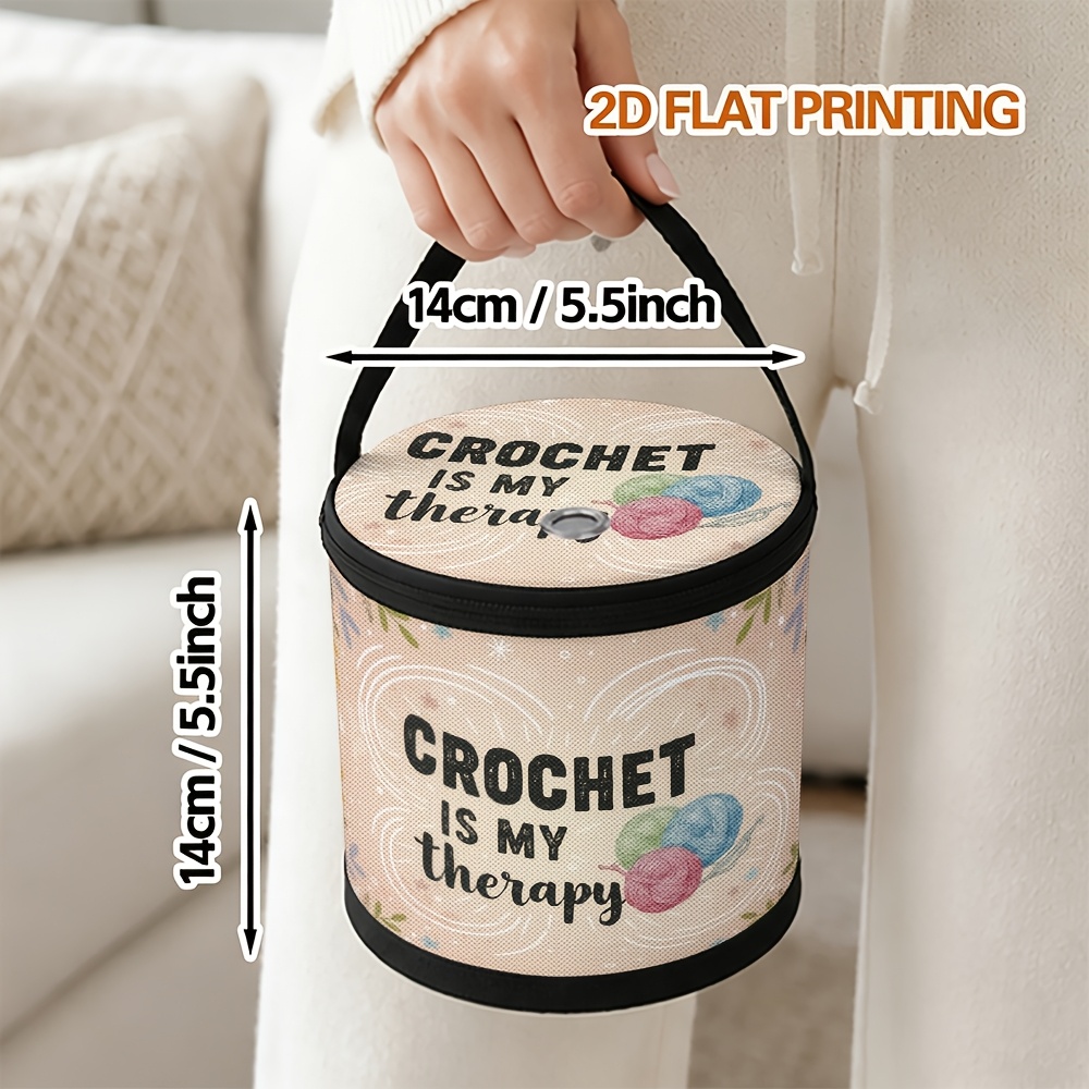 TEMU 1pc JIRIAYA Porte-Fil Pliable et Sac à Tricoter avec Motif Relax Crochet, Fermeture Éclair et Trou d'Alimentation à Cordon - Organisateur de