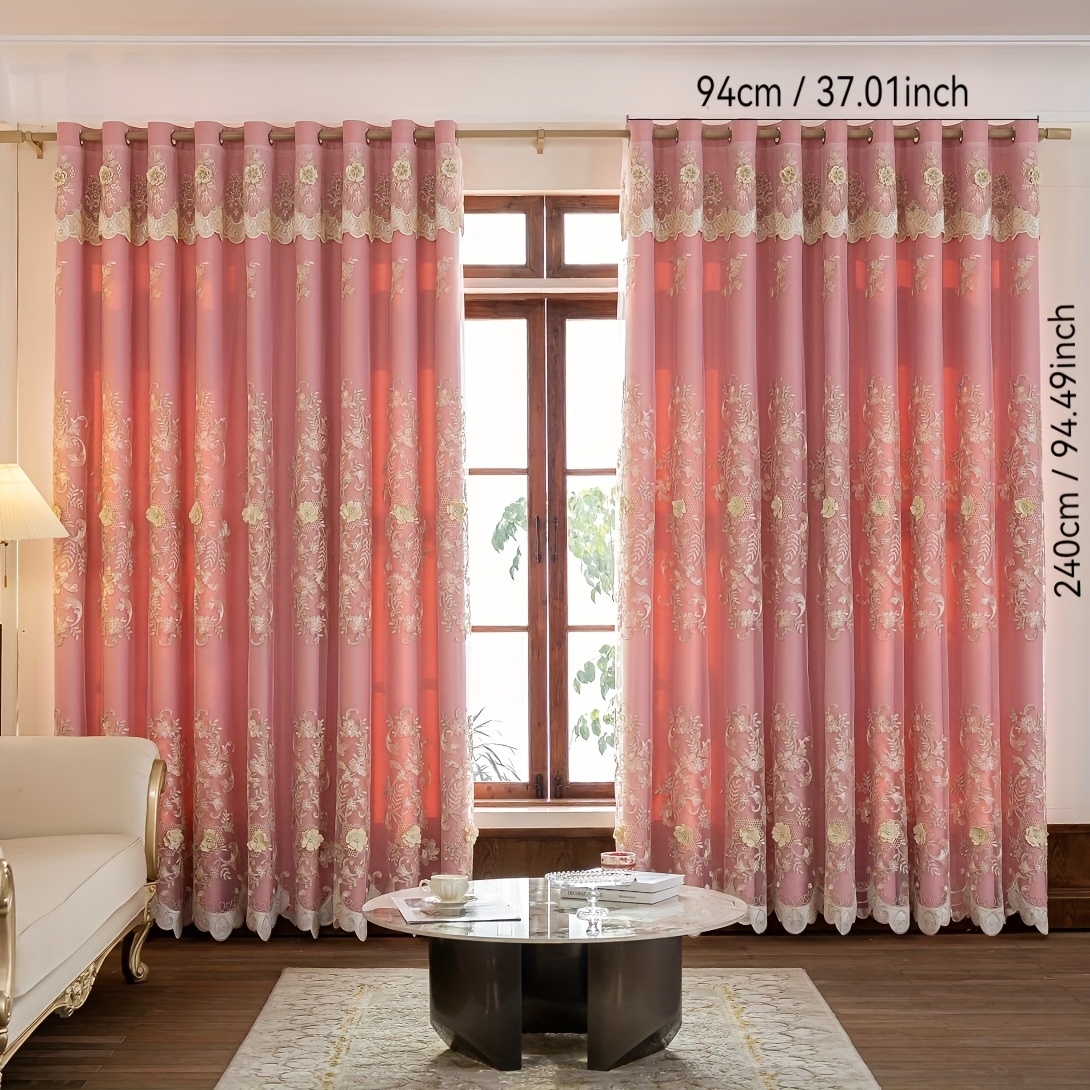 TEMU 1pc Rideau de Luxe Européen Brodé avec Valance - Panneaux Filtrants et Occultants, Tissu Épais Adapté et à , Design Élégant, Lavable en Machine,