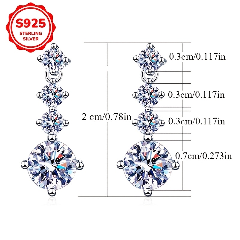 Women's S925 Silver Four Round Zirconia Drop Dangle Earrings