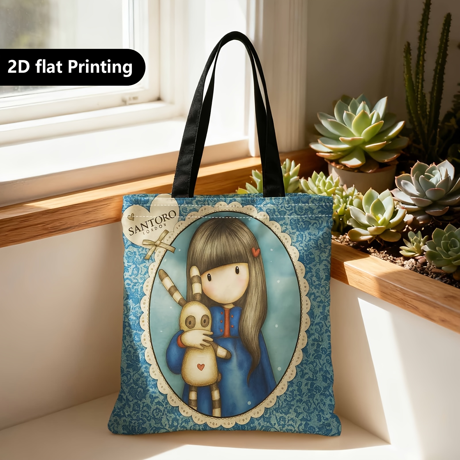 TEMU 2d Double-sided Shopping Bag | Portable With , Pastel Colors, Ornate Frame, Suitable For Travel, Cosmetics, Holiday Storage, Home Furnishings,