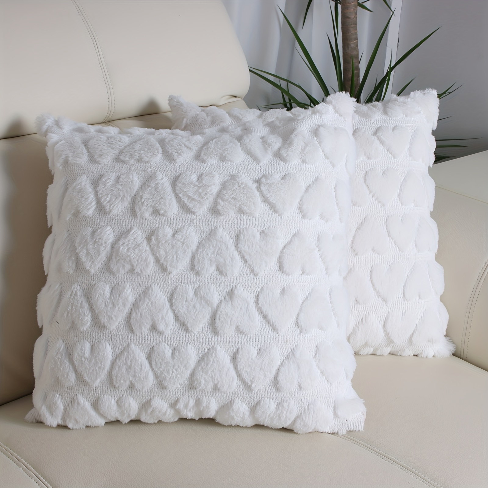 2pcs Heart Plush Decorative Throw Pillow Covers 45 X , Soft Plush Solid With Embroidered Invisible Zipper Pillow Case Cushion Covers For Sofa Home Garden (no Insert Included, Pillow Cover )