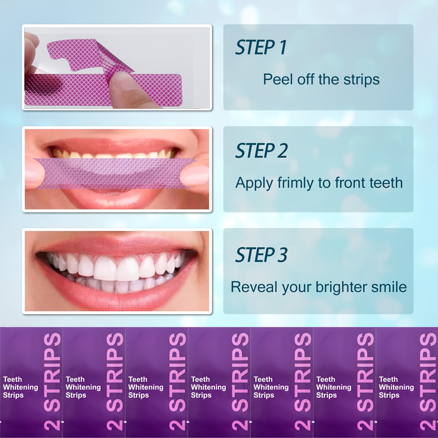 21 pár/42 csík. fejlesztett 4x lila fogfehérítő csíkok, teafoltok és kávéfoltok eltávolítására, utazáshoz és utazás közbeni használatra ideális, szájhigiéniai fehérítő termékek. lila fogfehérítő csíkok, biztonságos és szájhigiéniai használat Termék részletei 3