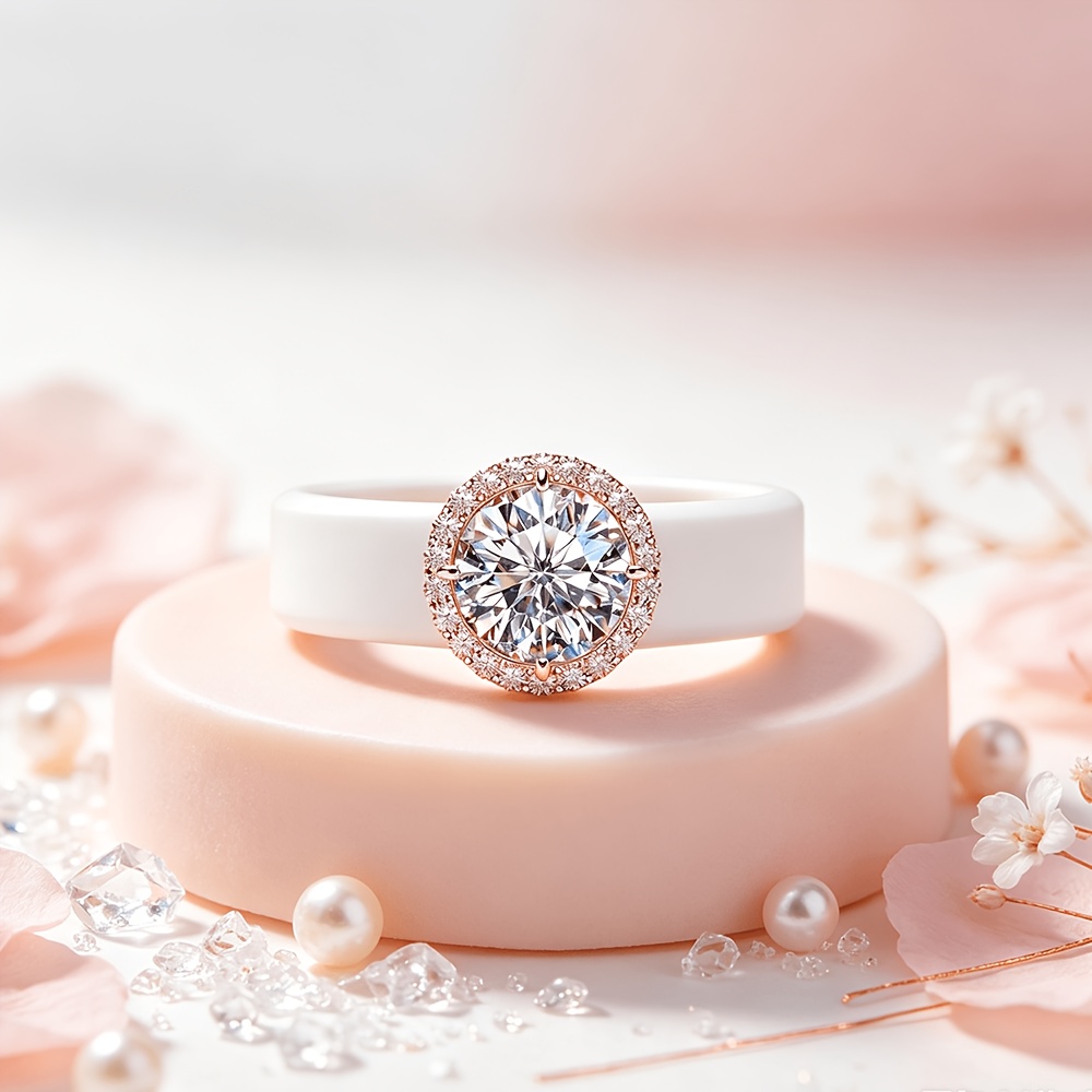 Women's Anniversary White Silicone Ring with Round Center Stone