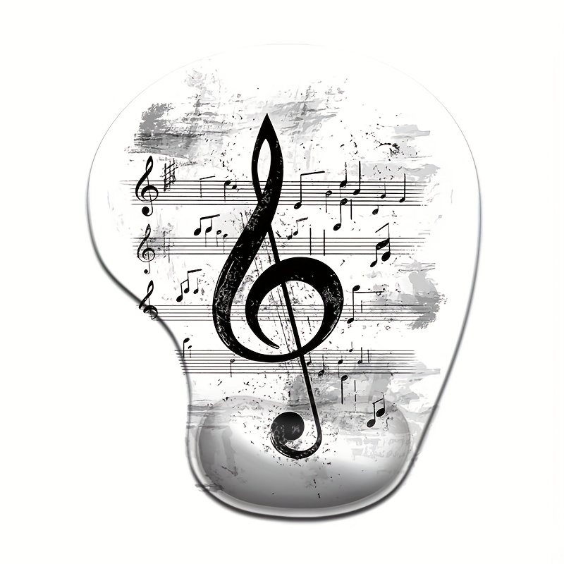 TEMU Tappetino per mouse ergonomico 1 pz 2D piatto con note musicali bianche e nere e poggiapolsi - 8.98*7.56 pollici, in silicone, base antiscivolo
