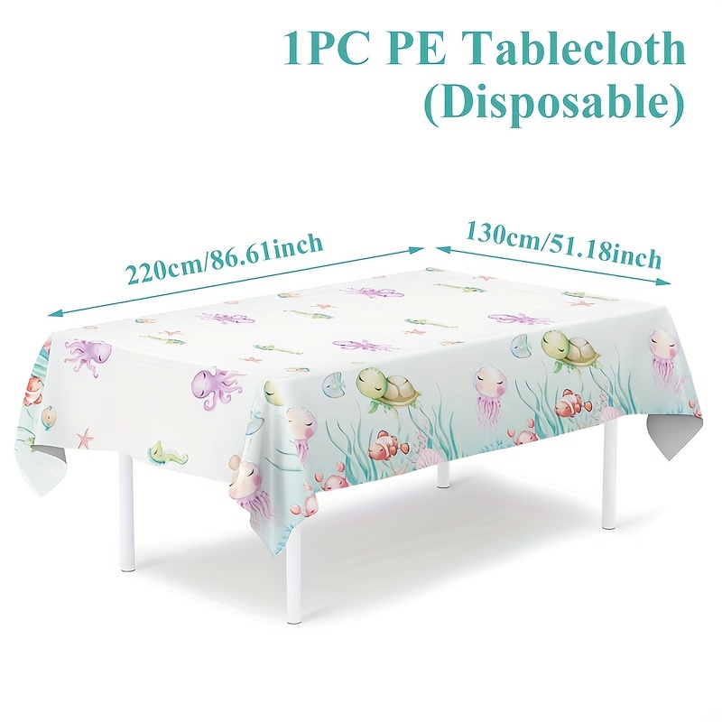 TEMU 1 mantel, 220×130 cm, con subacuáticas , cubierta de mesa desechable de plástico PE con animales marinos, decoración de mesa para de ,