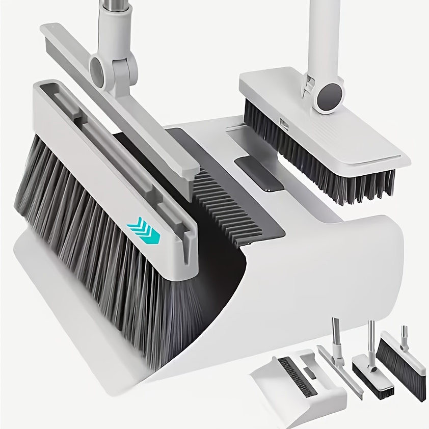 4 in 1 foldable space saving broom and dustpan set multi functional   version   broom dustpan squeegee floor brush household and commercial cleaning tools suitable for home office   living room