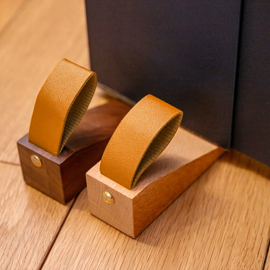 2pcs Solid Wood Door Stopper, Heightened Creative Anti-Slam Door Wedge for Bedroom, Movable Over-the-Top Wooden Anti-Collision Door Bumper with Non-Slip Pad at the Bottom