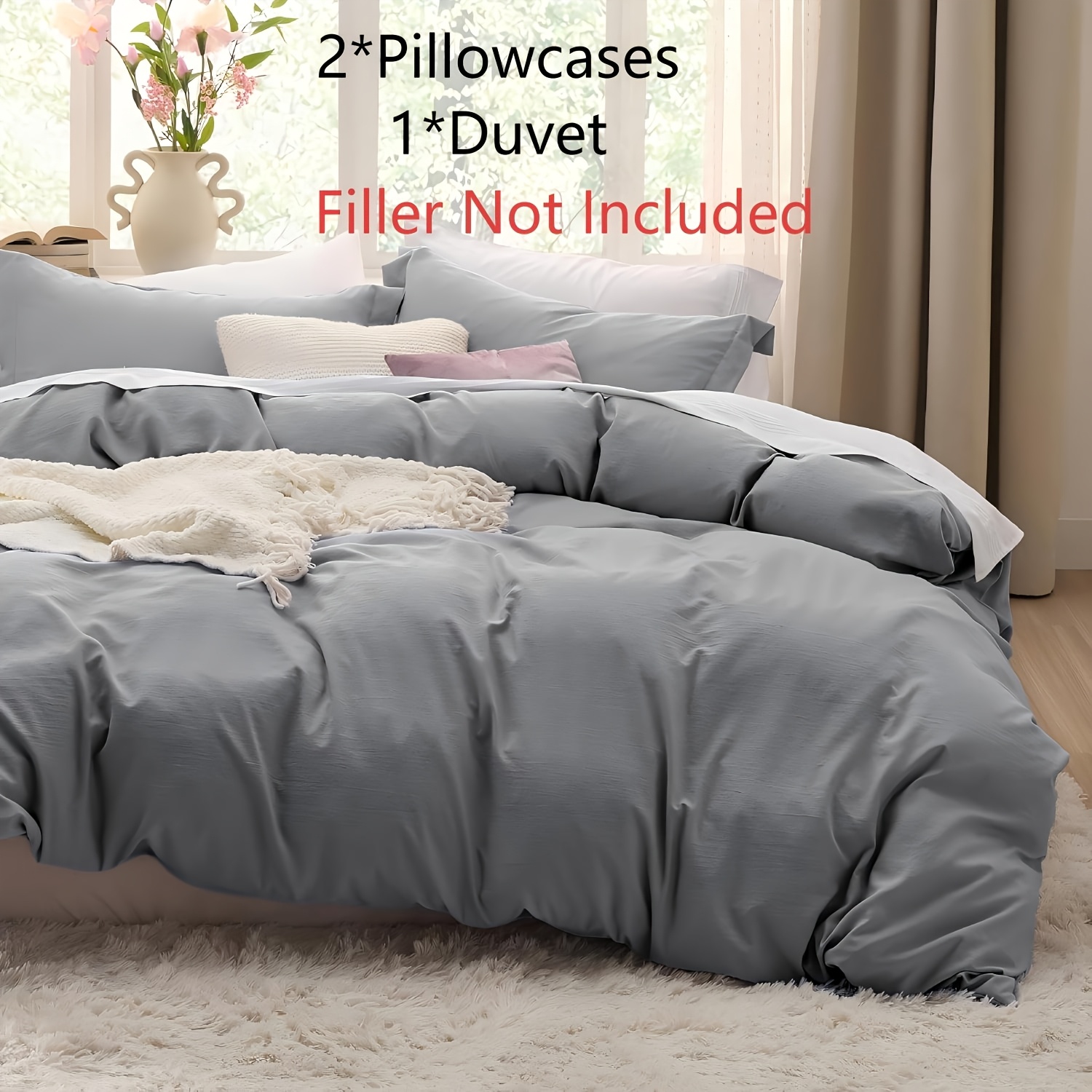 Image of 2/3 Pack Cotton Duvet Cover Bedding 135x200 155x220 200x200 180x200 140x200 200x220 90x200cm, Bedspread Bed Cover With 1/2 Pillow Covers Grey White Zipper, Wrinkle-free And Soft