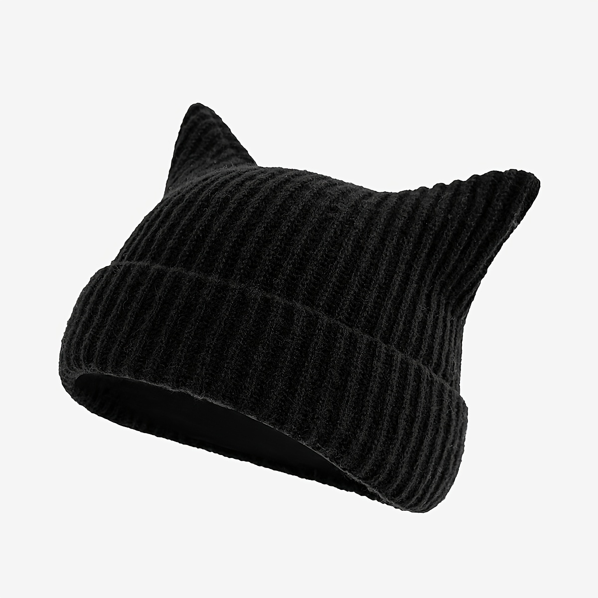 TEMU 1pc Unisex Versatile Cute Cat Ear Knit Beanie, Soft Comfortable Warm Winter Hat, Multiple Colors Available, Suitable For Daily And Outdoor Cold