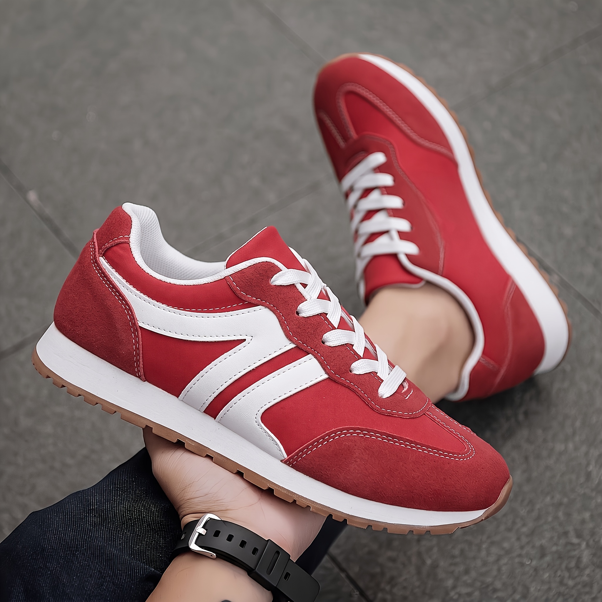 TEMU Women's Retro German Training Sneakers - Low-top Lace-up Color- Striped Running Shoes, Breathable Upper & Cushioned Pvc Sole, For Gym And Casual