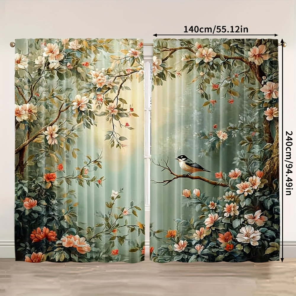 TEMU Set Of 2, Artistic Curtains Featuring Floral And , Made Of Polyester, Ideal For Use In Bedrooms, Kitchens, Offices, Studies, And Living Rooms,