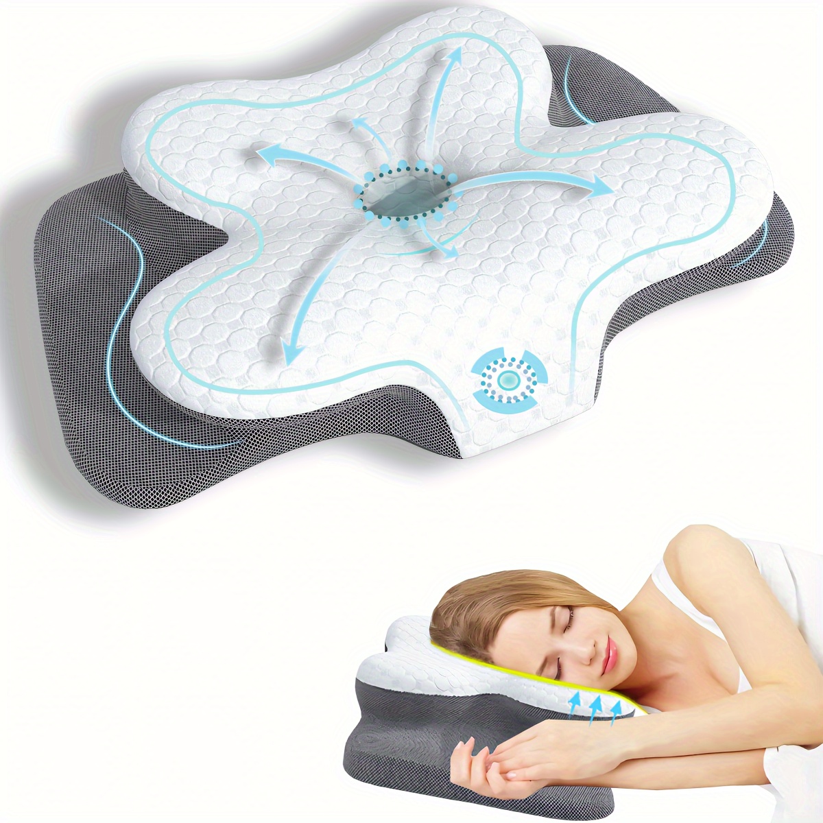 TEMU Shaped Pillow - Ergonomic Neck Support, Slow Rebound, Sleep Neck Pillow, Up And Side Sleeping Beddings, Machine Washable Pillowcase
