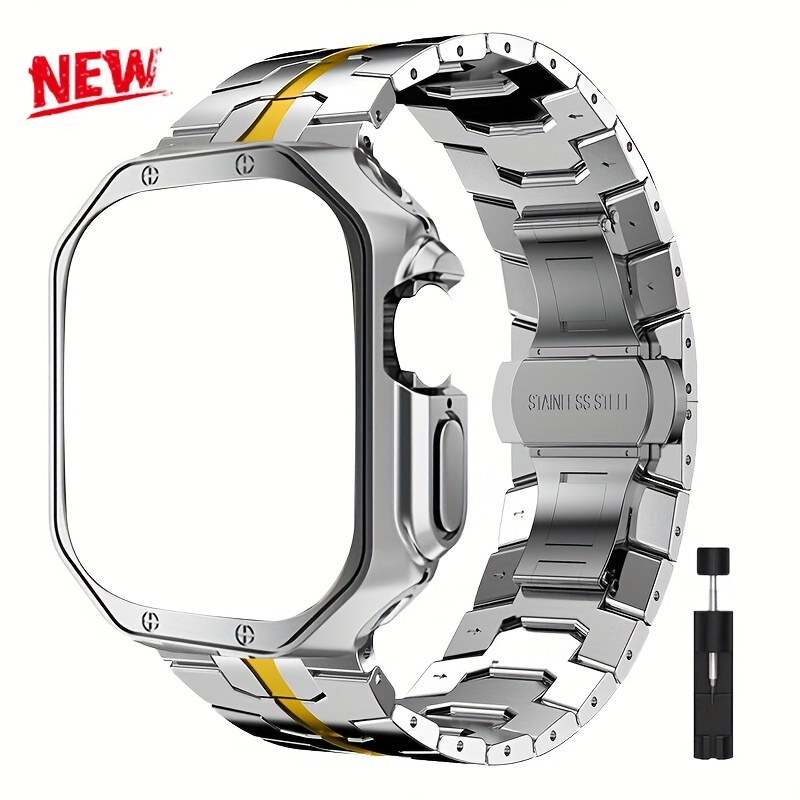 

Suitable For Apple Ultra/ /9/8/7/6/5/4/3/2/1/se Watch Strap, Stainless Steel Fashion Sports Business Strap, Suitable For Apple 42/44/45/49mm Watch Models Band Watch Band+case+tool