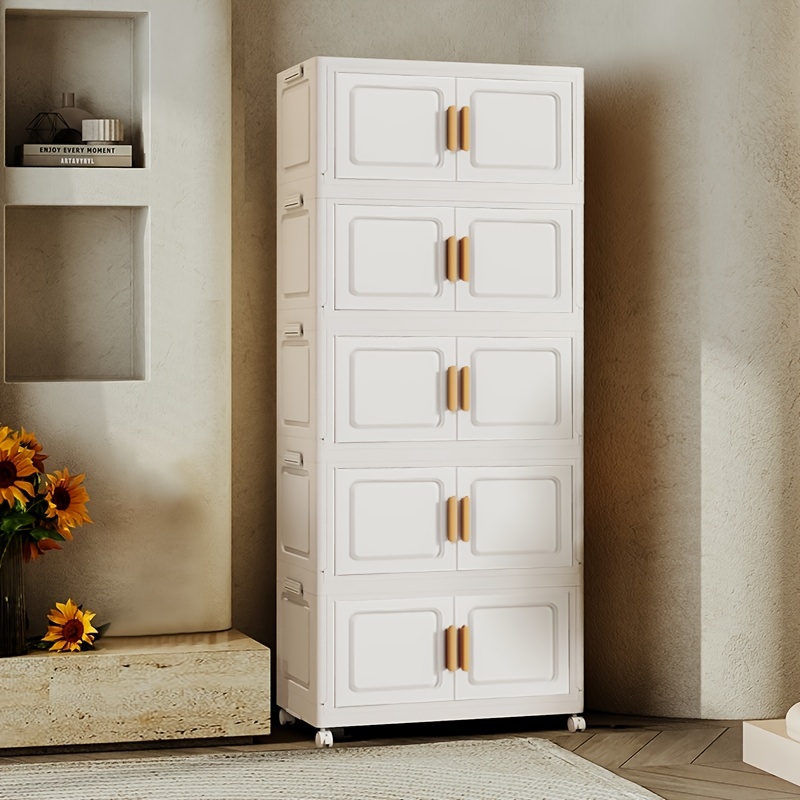 item picture 45cm front length white folding storage cabinet with magnetic door kitchen utility cabinet living room storage cabinet mobile with wheels
