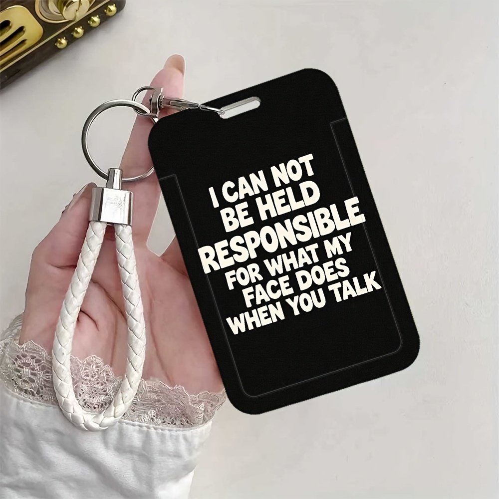 TEMU 2d 1pc Id Card Holder With Keychain - Funny Face & Quote Print Compatible For Bank Cards, Work Permit, Student Id, Transit - Compact Travel Id