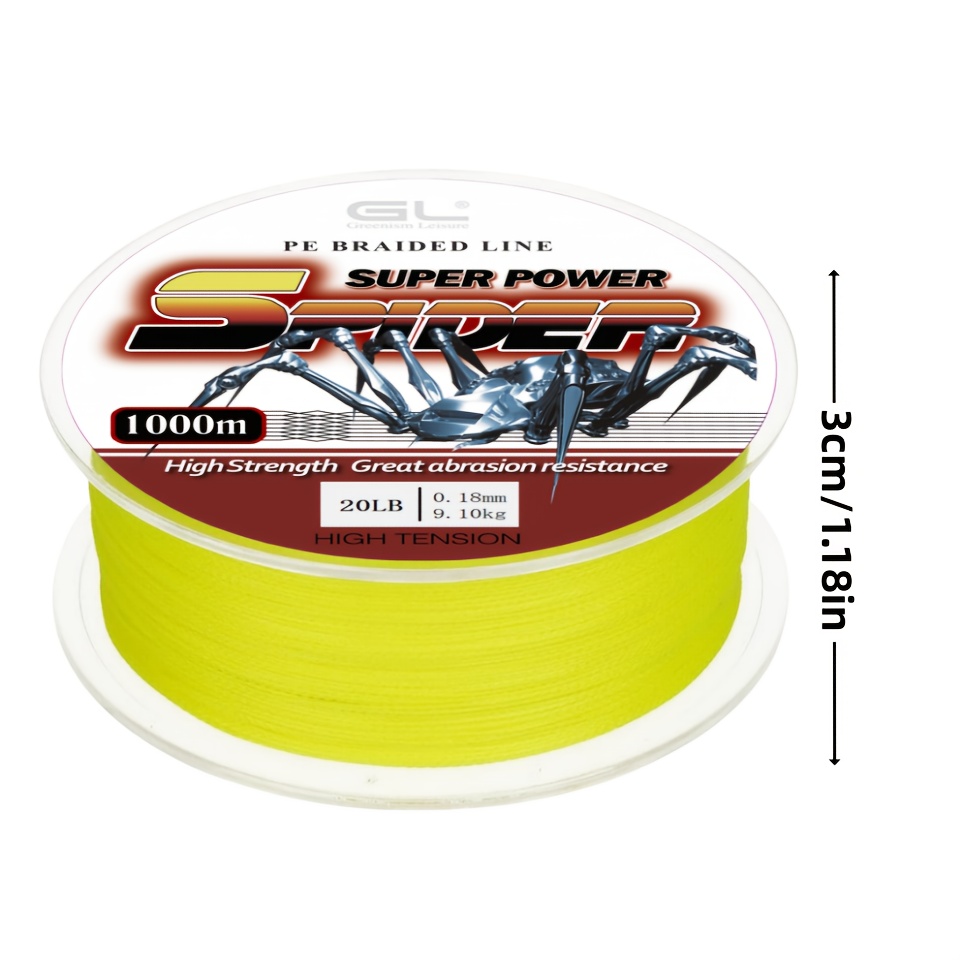 Image of 1000m Yellow Braided Fishing Line - Power Performance For Saltwater Or -super Strong - Abrasion Resistant - No Stretch - Smaller Diameter, Great Pe Braid Line For Long Cast