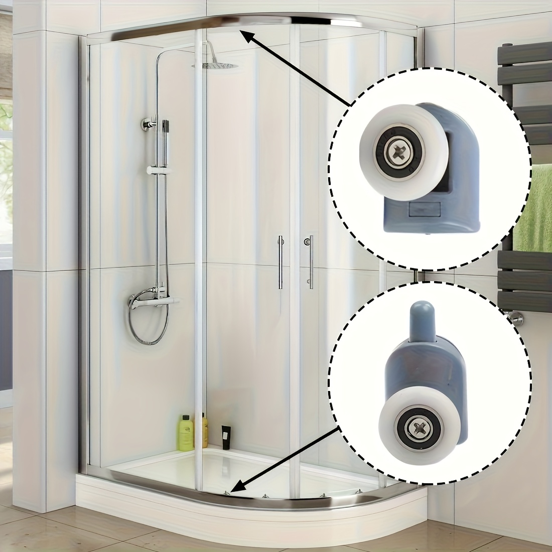 4-Pack Shower Door Top Rollers – 23mm Double Upper Wheels, 304 Stainless Steel & Nylon, Adjustable, For Sliding Glass Doors