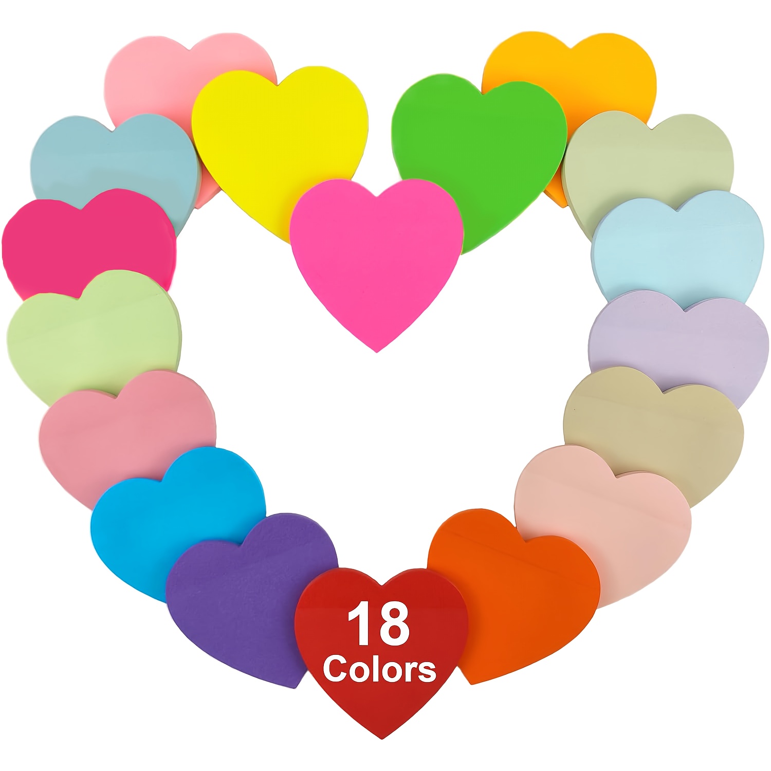 TEMU 540 Sheets (18 Pads) Sticky Notes - Strong Adhesive Residue-free Removal, Color-coded Heart-shaped Pads (no Bleed-through), 3.15"x3.15" For