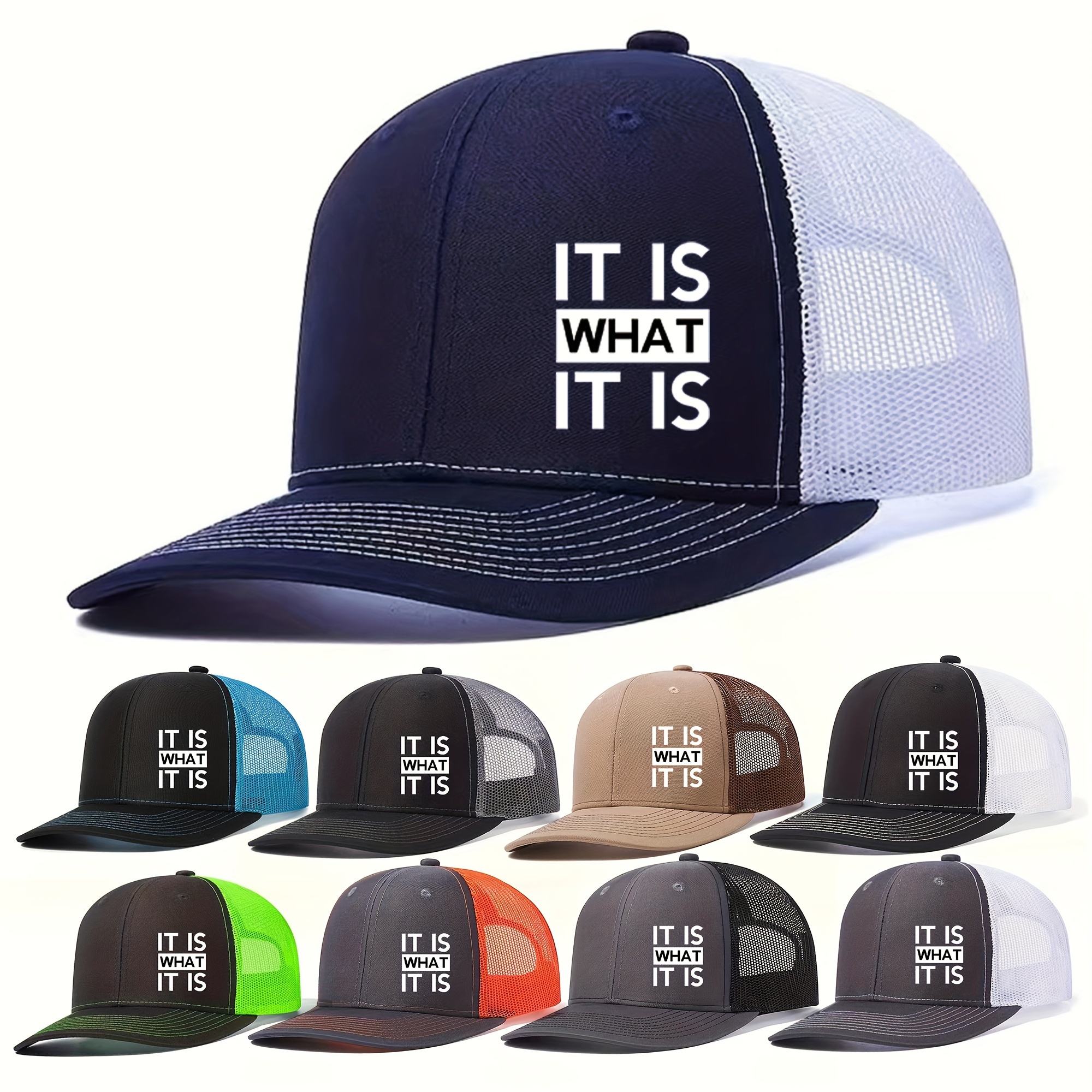 

1pc " What " Print Summer Men And Women's Casual Slight Bend Mesh Baseball Cap