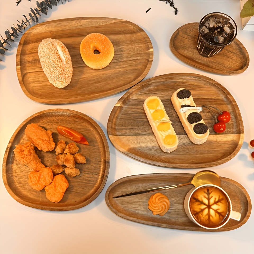 

[party Essential] Wood Serving Platter - Breakfast, Dessert, And With Unique Oval Design, Coffee, Tea, And Home Decor, And Stylish For Parties Or Use