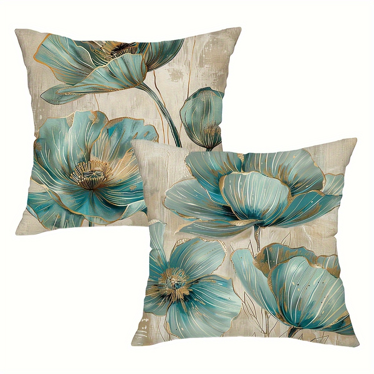 

2pcs, Short Plush Gold Poppy Flowers Printed Throw Pillow Covers, 17.7*17.7inch Decor Pillowcases For Couch Sofa Living Room Bedroom, Without Pillow Inserts