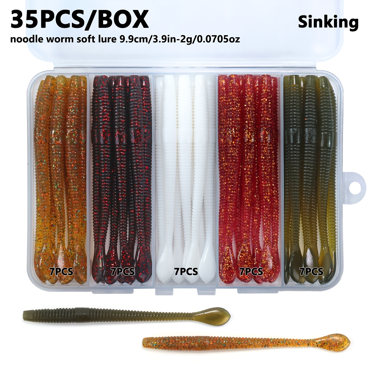 TEMU 35 pezzi Esche a forma di verme lunghe e sottili - Set multicolore, materiale TPE terrestri e - Opzionale galleggiante/sfondato, esche morbide a