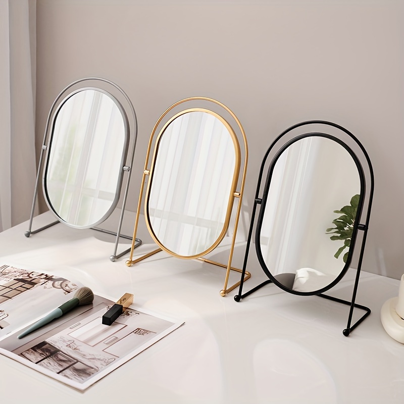 

1pc Hd Oval Vanity Mirror, Rotatable High-definition Glass, Elegant Dressing Table Accessory, Suitable For Bedroom Makeup Desk Beauty Mirror