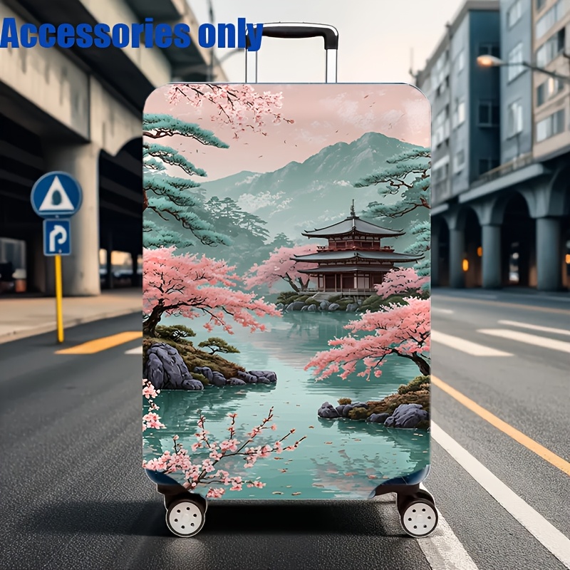 TEMU 1pc Travel Accessories Travel Essential Japanese Landscape Pattern High Elastic Dustproof Travel Accessories, Scratch Protection Cover For