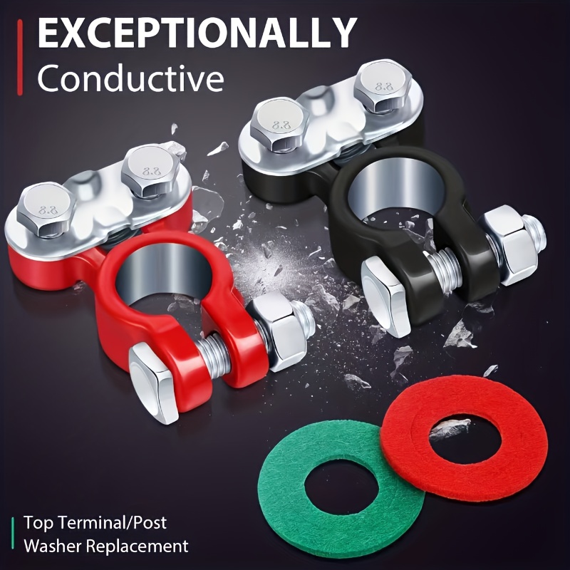 Image of Battery Terminal Connector, 4pcs Anti-corrosion Car Battery Terminal Clamp Connector, Adjustable Positive And Negative Battery Post Connector, Replacement Auto Parts