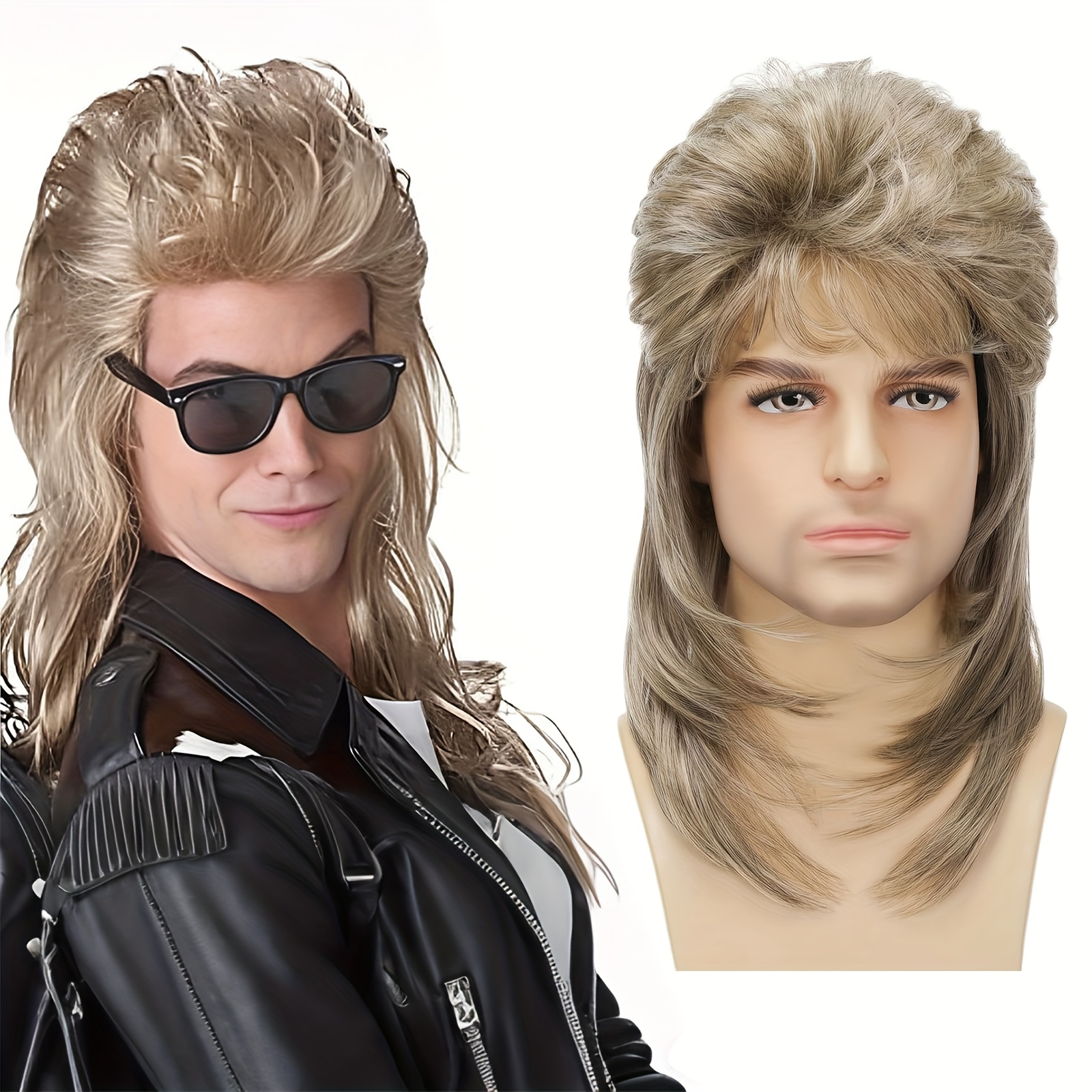 E-shop Herren Mullet Perücken für 80er- und 90er-Jahre-Themenpartys, für Kostüme, humorvolle Heavy Metal Punk Rocker-Looks oder Disco-Vibes. Diese