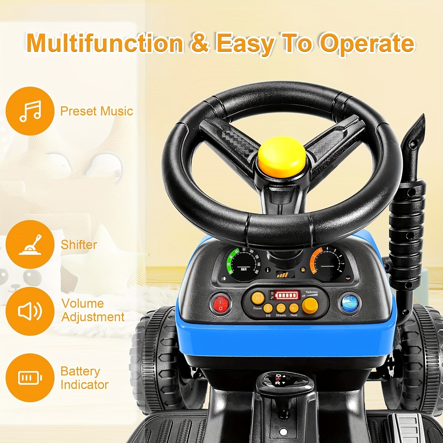 12v 7ah Ride Tractor W/tiltable Trailer Motors Music Shifter - Temu