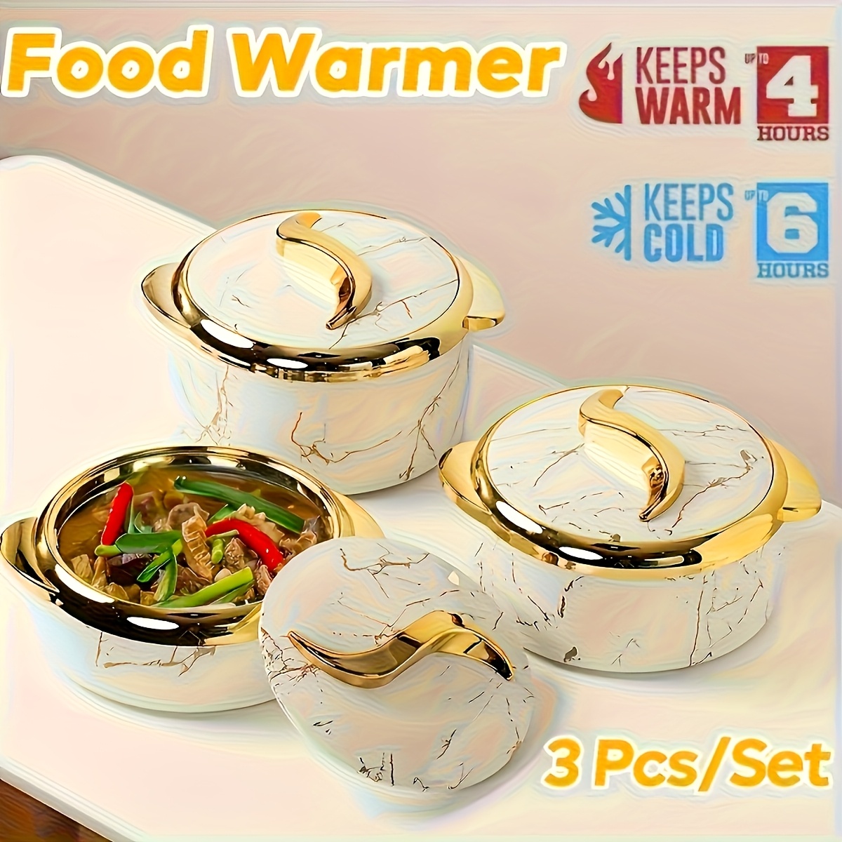 3pcs Golden Touch Food Warmer Casserole Dish Set
