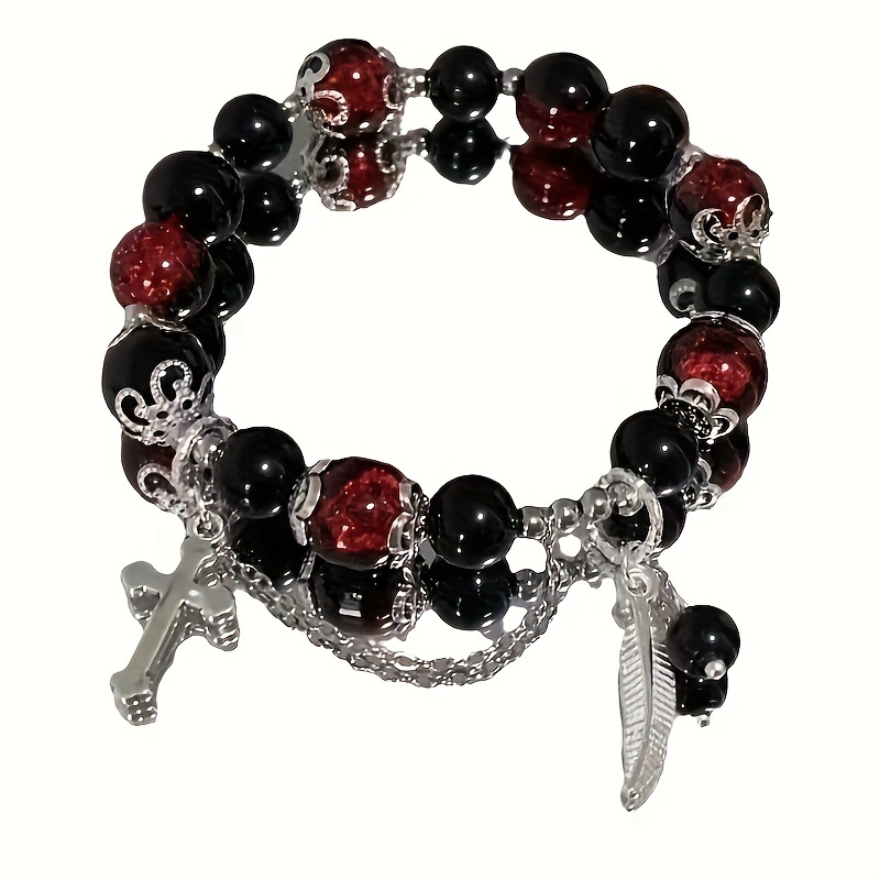 Cross Feather Beaded Bracelet for Men
