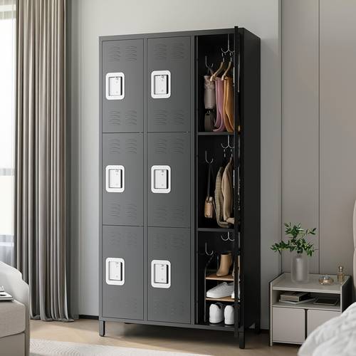 heavy duty 9 door steel locker cabinet with lockable doors adjustable shelves hooks standing storage organizer suitable for gym warehouse ventilated lockers for clothes uniforms gear equipment no wood